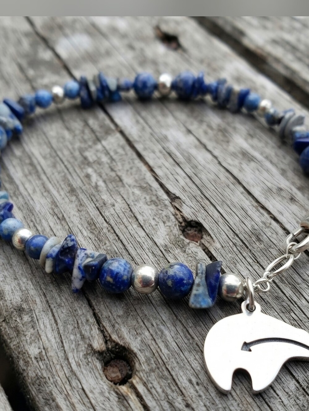 Sterling Silver Lapis Fetish Bear Bracelet